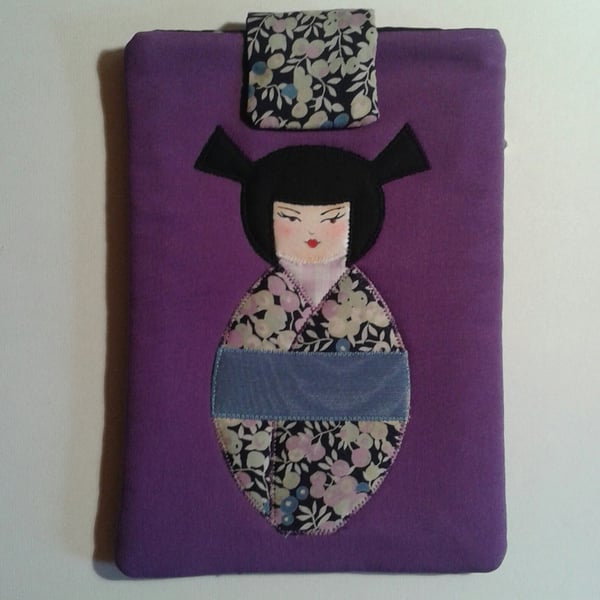 Purple Applique Kokeshi Doll Tablet Case