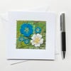 Up-cycled embroidered spring primrose garden card small artwork. 