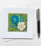 Up-cycled embroidered spring primrose garden card small artwork. 