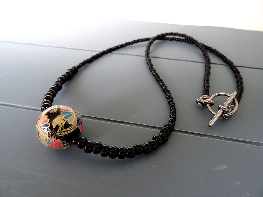 Japanese Decal Bead Necklace
