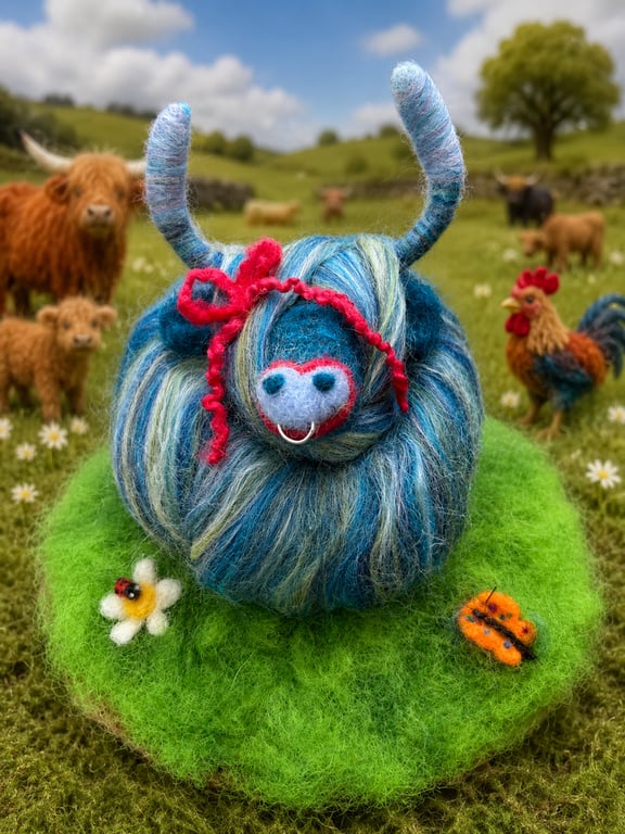 Needle Felted Colourful Highland Cow
