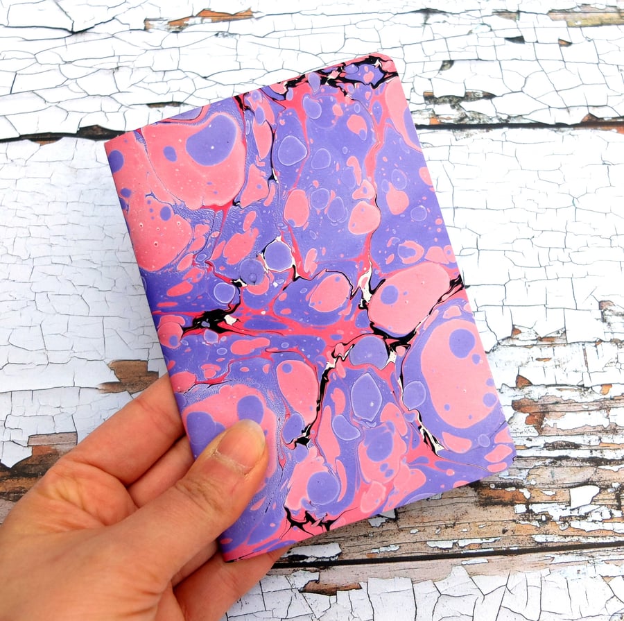 A6 marbled paper mini notebook pink and purple