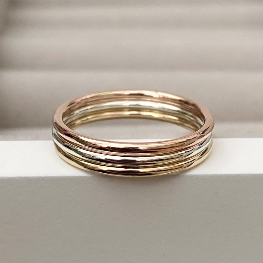 Handmade 9ct solid yellow, rose or white gold skinny 1.2mm wide halo ring