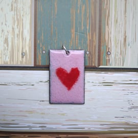 Love heart pendant in red and pink enamel on copper 223