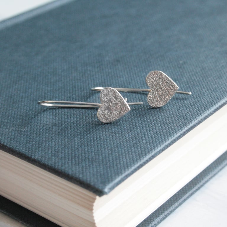 Long silver heart earrings, Valentine's gift, silver heart jewellery