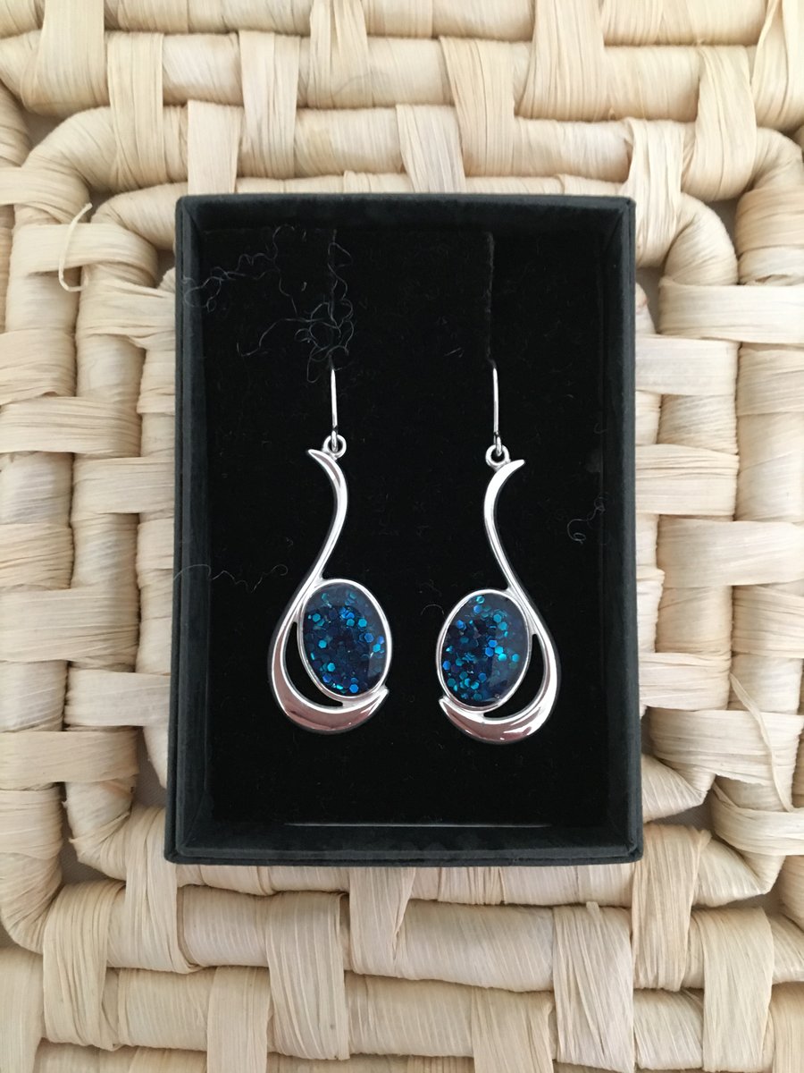 Teal Centred Long Earrings