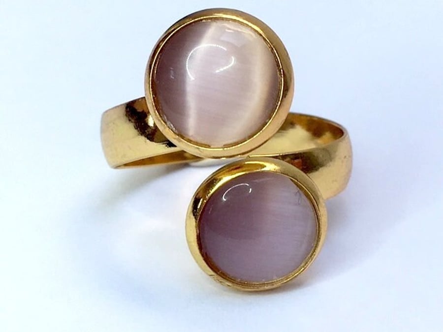 CATS EYE RING PINK GOLD glass statement cocktail 10 mm stones