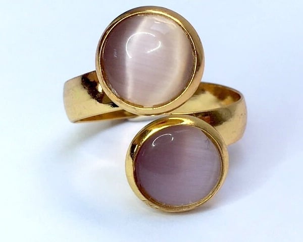 CATS EYE RING PINK GOLD glass statement cocktail 10 mm stones