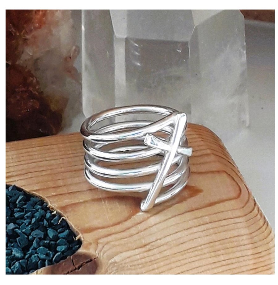 Multi band cross ring sterling silver