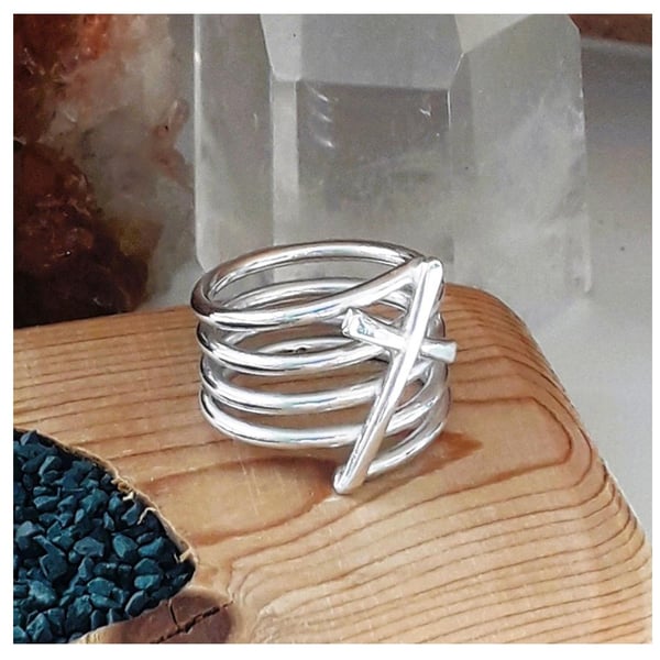 Multi band cross ring sterling silver