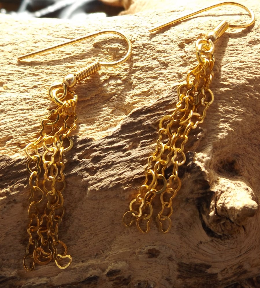 gold plated heart chain earrings