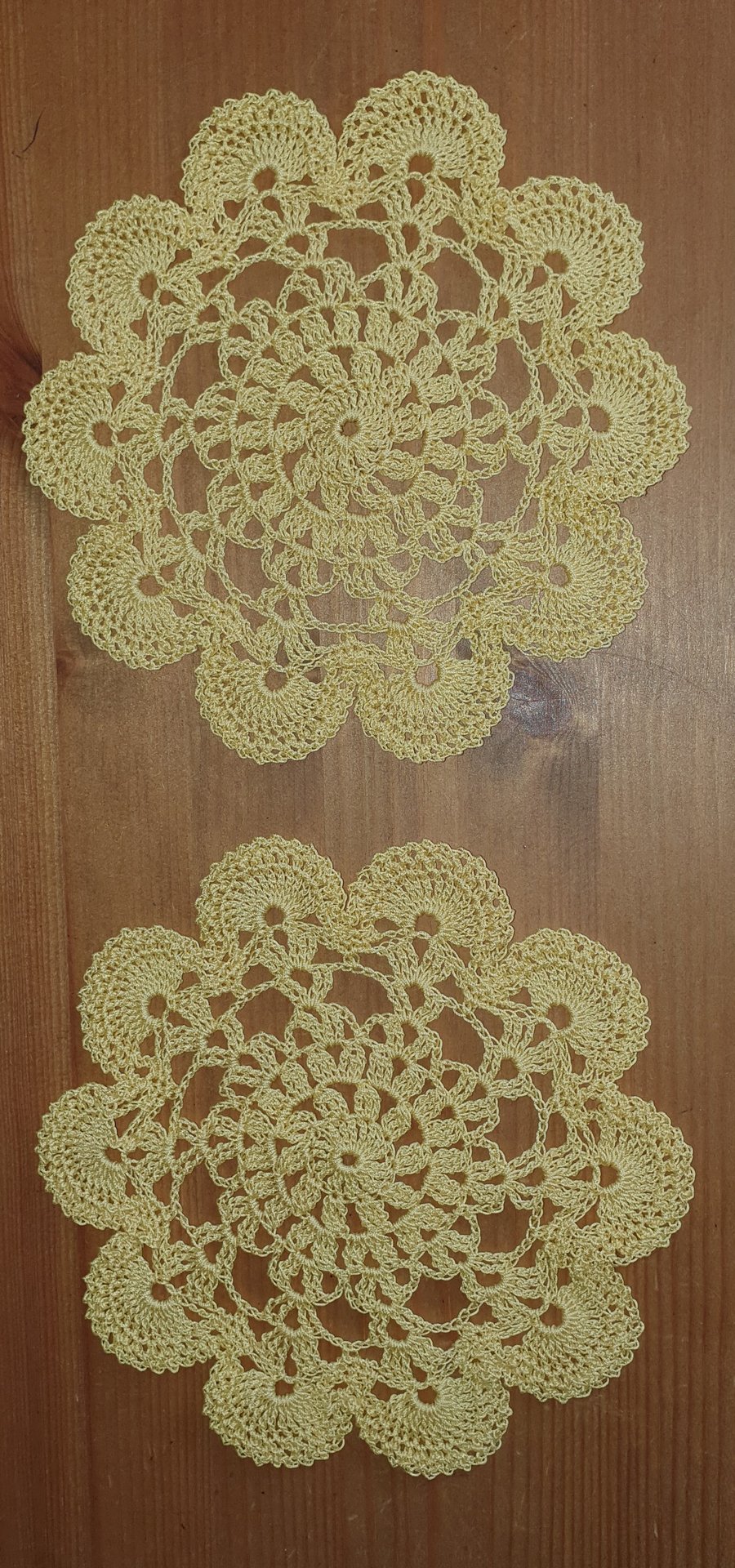 YELLOW DOILIES - SET of 2 - LOVELY SCALLOPED EDGING - 100% COTTON 15cm