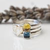 Stacking ring set with citrine, london blue topaz and 9ct gold heart