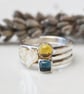 Stacking ring set with citrine, london blue topaz and 9ct gold heart