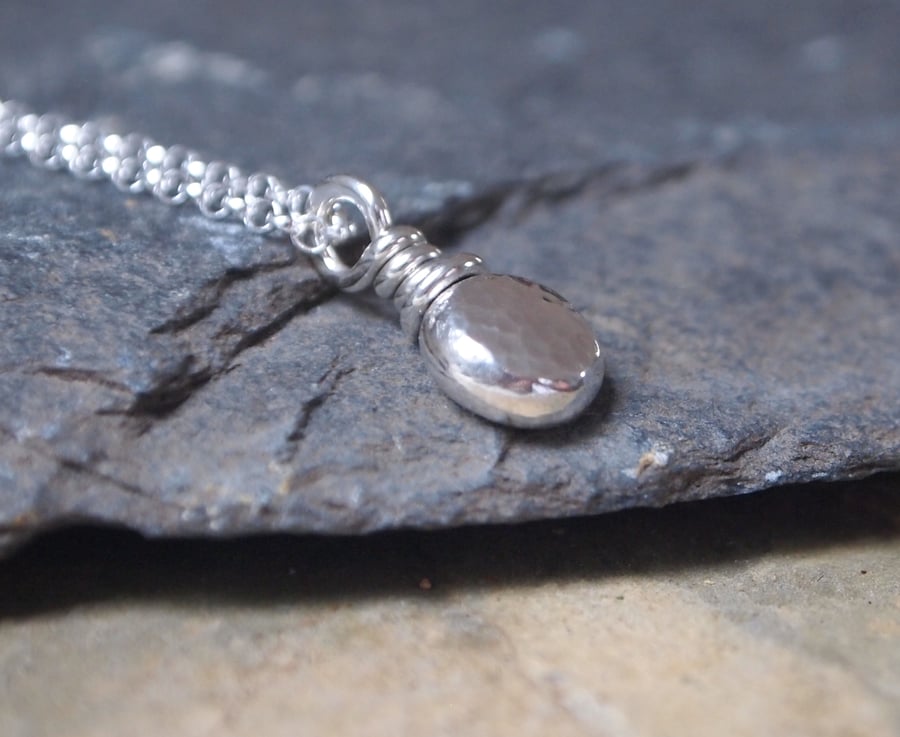 Silver Necklace, Recycled Silver, Eco-friendly, Silver Pebble