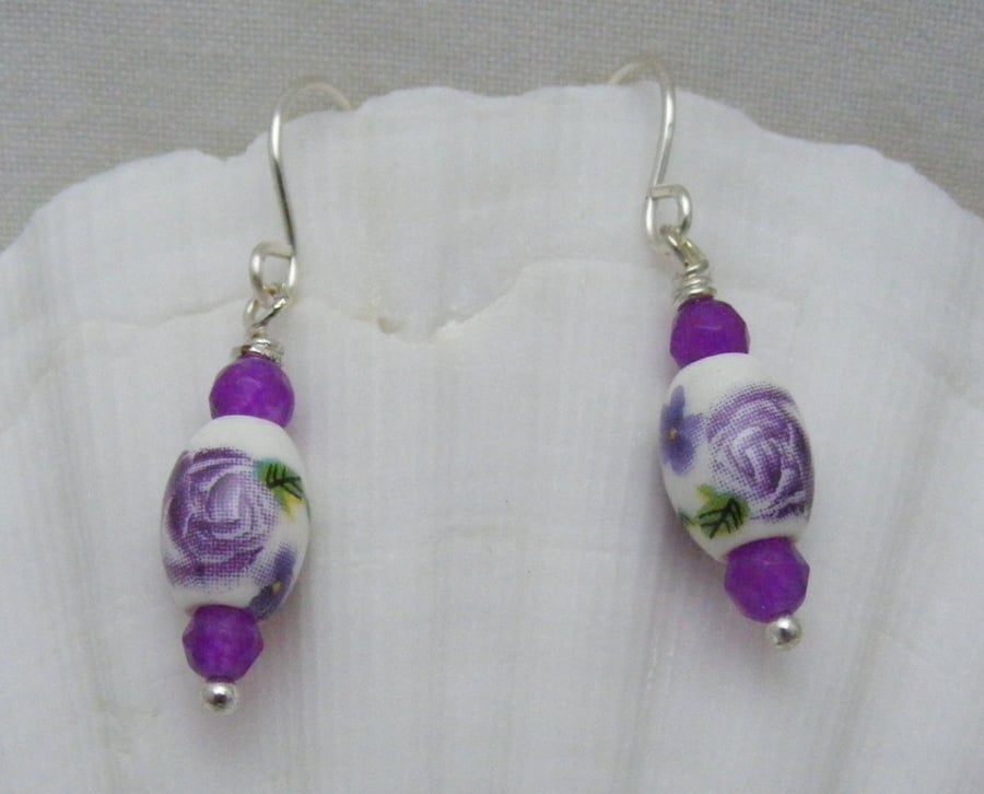 Purple Flower Ceramic Earrings
