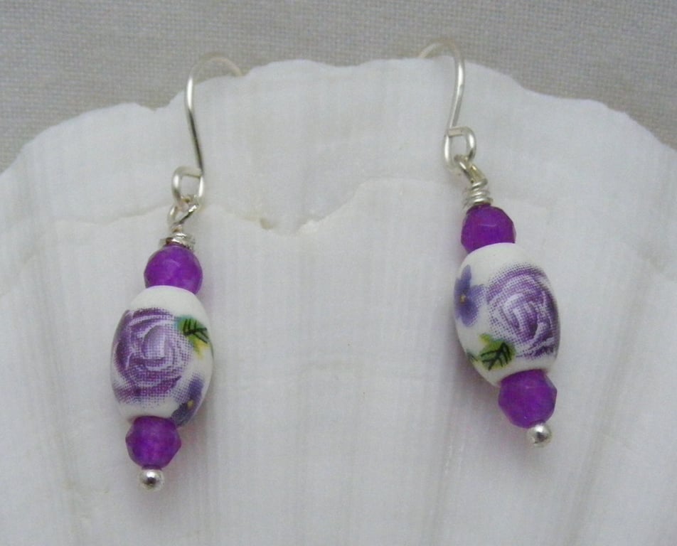 Purple Flower Ceramic Earrings
