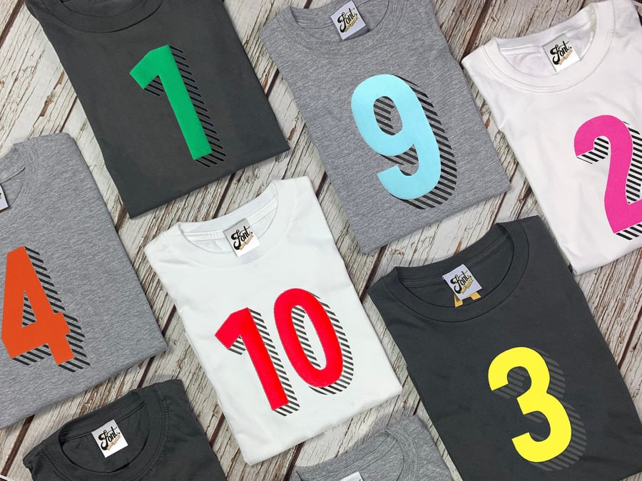 Kids Number T-Shirts. Personalise Birthday Age of Child shirt. Children's Tee 