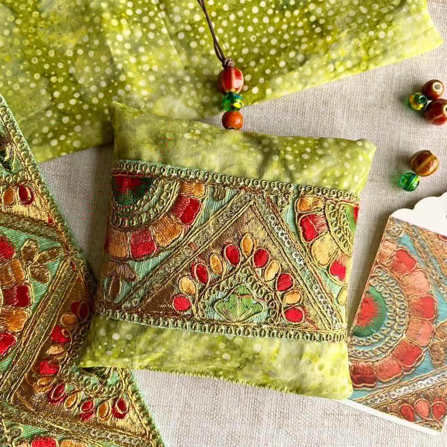 Lavender bag with Indian embroidered trim, scented gift, mothers day gift