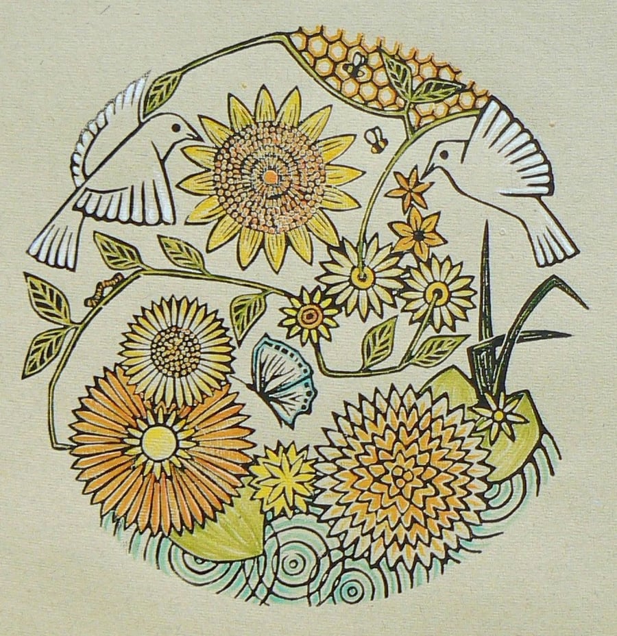 Clockwork lino cut print