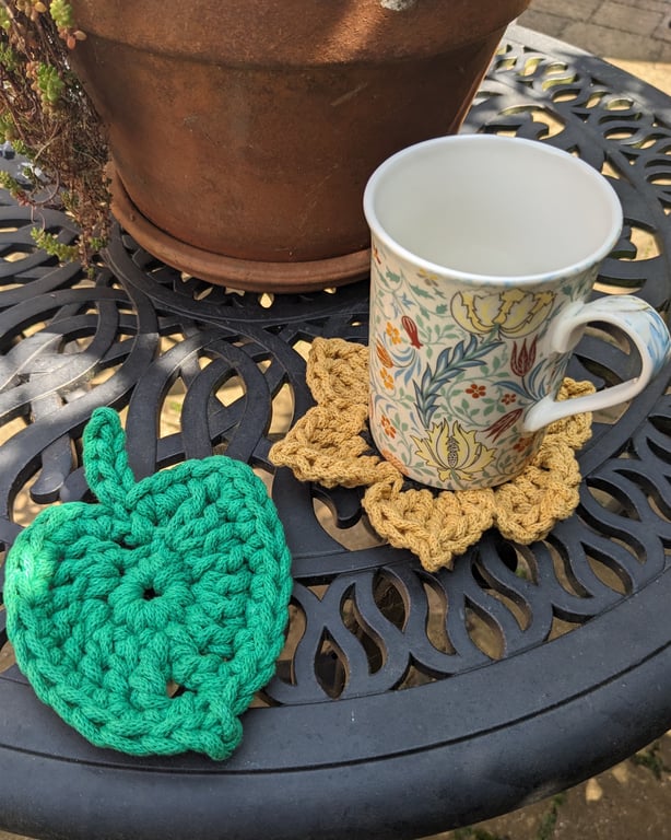 Leaf coaster, chunky mat, cotton coasters, plant lovers gift