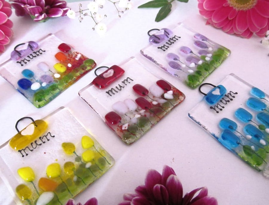 Mum MINI Fused Glass Suncatcher (Choice of Colours)