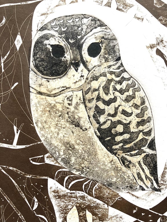 Little Tawny Owlet - Collagraph 
