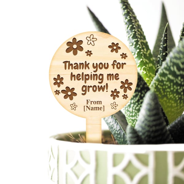 Thank You For Helping Me Grow Succulent Tag - Cute Thoughtful Plant Teacher Gift