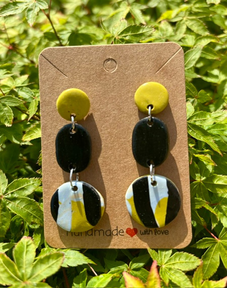 Stunning Black and Lime Green-Patterned Drop Earrings