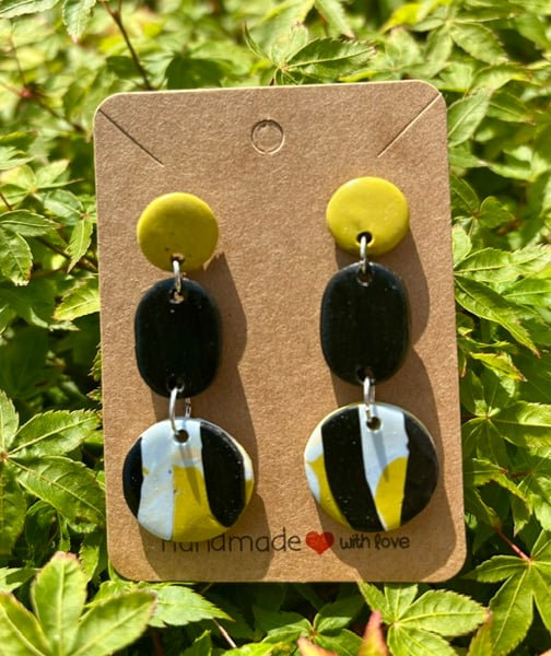 Stunning Black and Lime Green-Patterned Drop Earrings