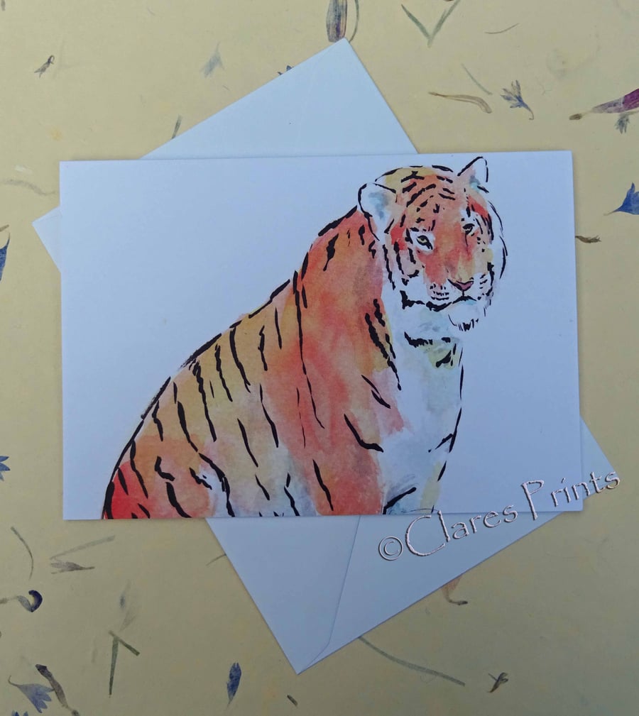 Tiger Blank Greeting Card From my Original Watercolour Painting