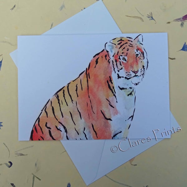 Tiger Blank Greeting Card From my Original Watercolour Painting