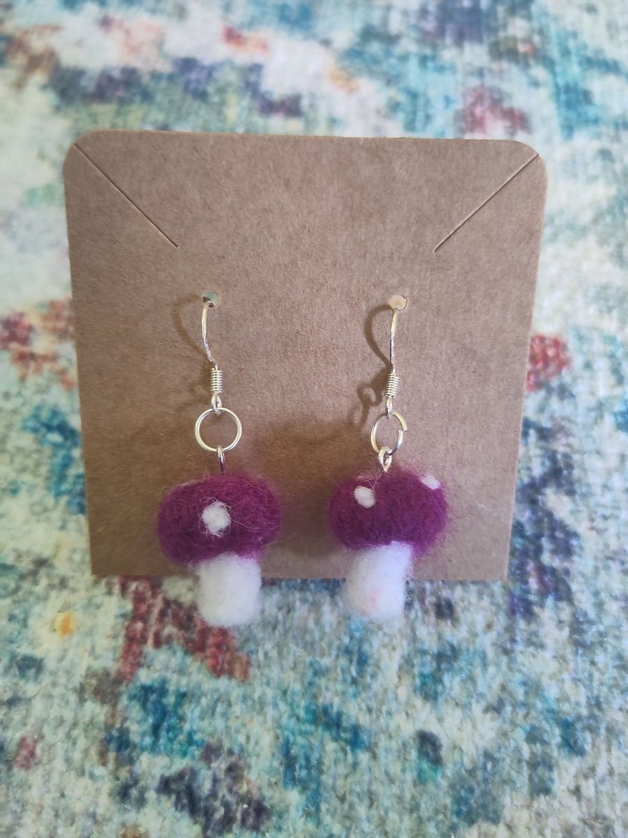 Needle-felted toadstool earrings
