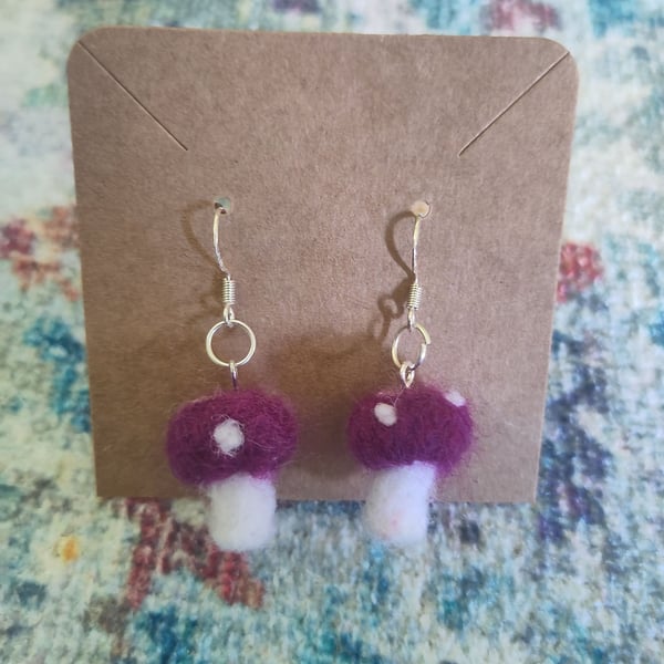 Needle-felted toadstool earrings