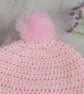 Pink Crochet Mum and Baby Matching Hats, Faux Fur Pom Beanie Set - Image 3