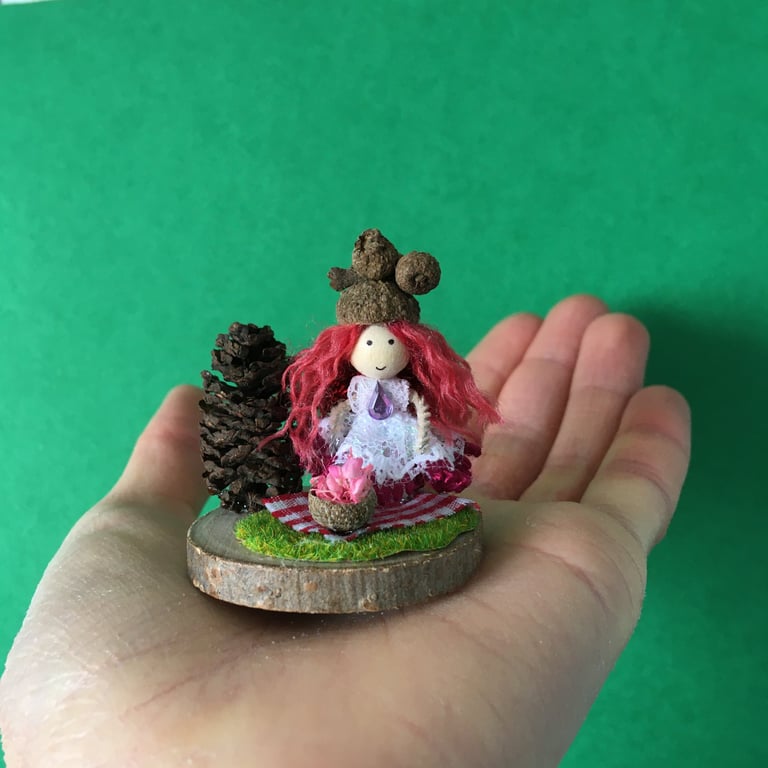Very Tiny Fairy Decoration, Picnic Fairy, Woodland Themed Decoration