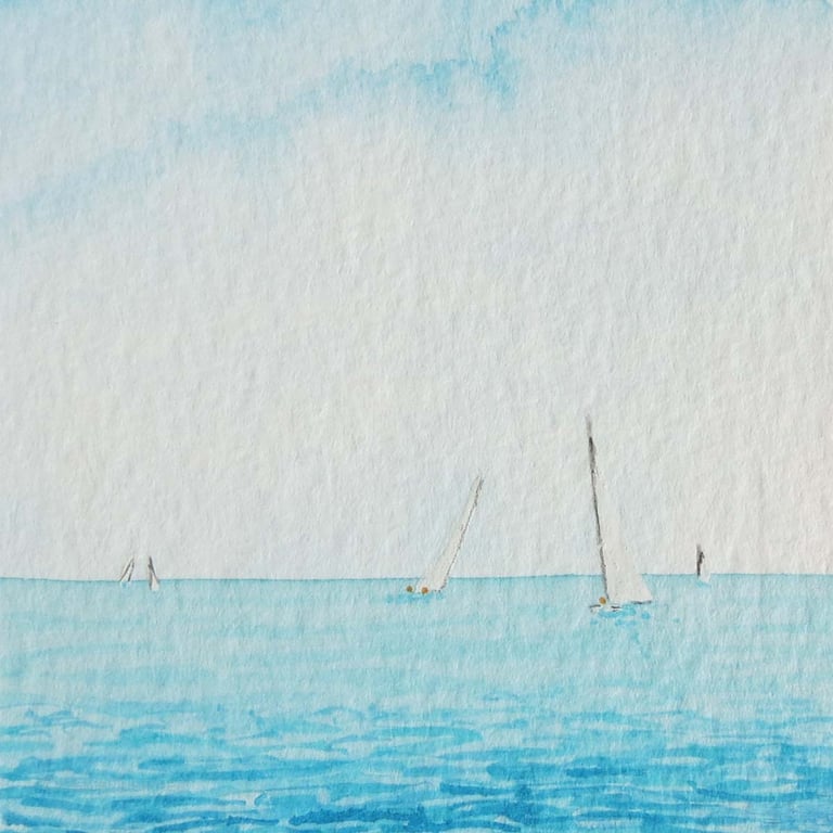 Ooak original handpainted watercolour sailing artist seaside art card  