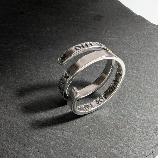 Sterling Silver Personalised Hand Stamped Ring, Handmade Urban Design Jewellery