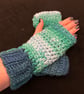 Hand Crocheted Fingerless Wrist Warmers in Teal - Image 1