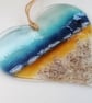 Coastal heart suncatcher, fused glass hanger.  - Image 4