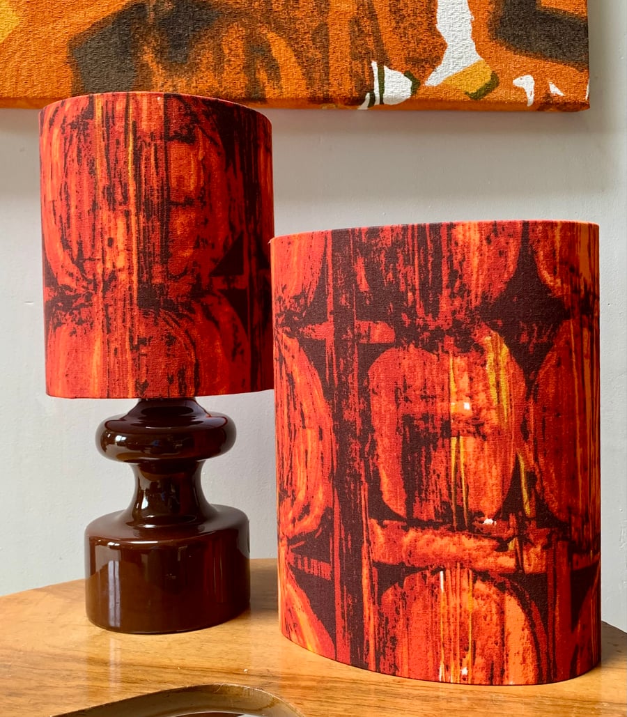 Mid Century ORANGE 50s 60s INTAGLIO Robert Tierney Vintage fabric Lampshade
