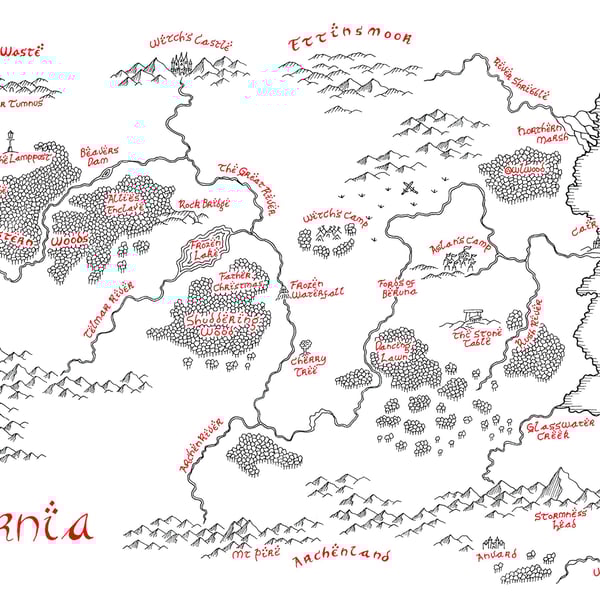 Map of Narnia Hand Drawn Tolkien Style Map Artwork