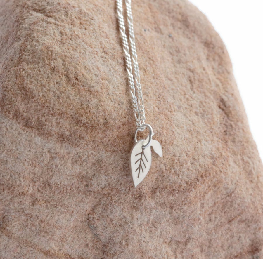 Tiny Leaf Necklace - Silver Leaf Necklace - Handmade Leaf Necklace