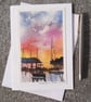 Harbour Sunrise. Blank Card.  Original Watercolour Painting 260134 - Image 2