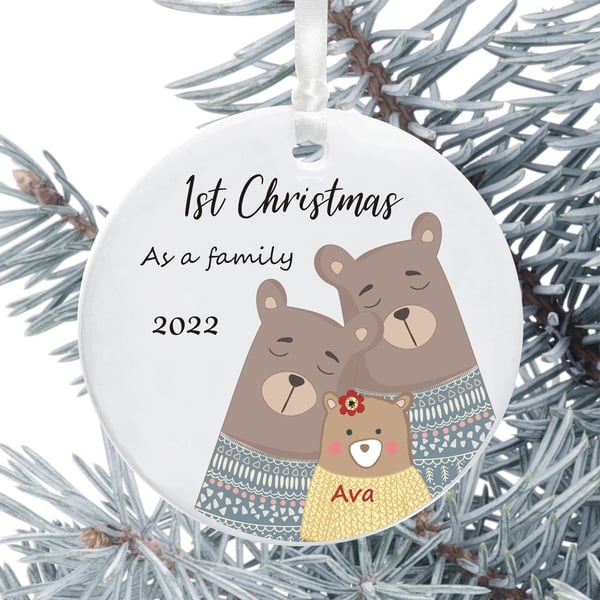 Personalised First Christmas as a Family Keepsake Tree Decoration - New Parents