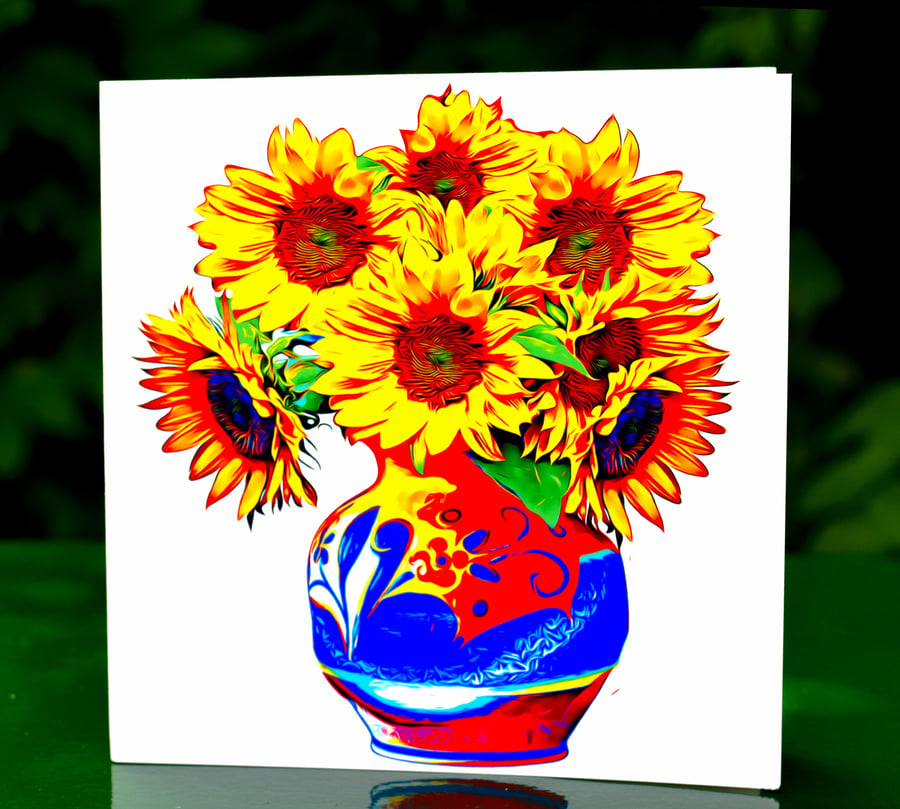 Colourful Sunflowers in a Vase Birthday, Greeting Card 