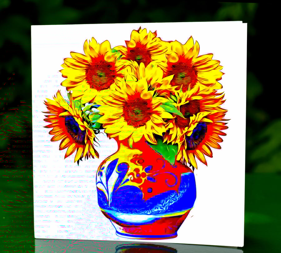 Colourful Sunflowers in a Vase Birthday, Greeting Card 