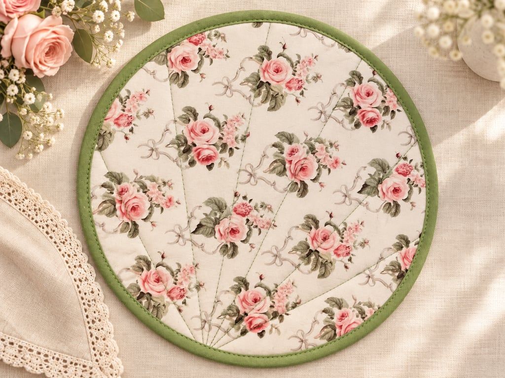 Handmade Quilted Fabric Placemat - Round Floral Table Mat