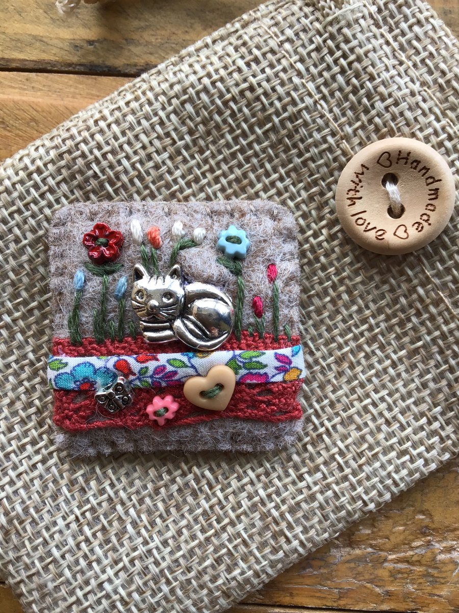 Felt lace Liberty fabric charm brooch badge