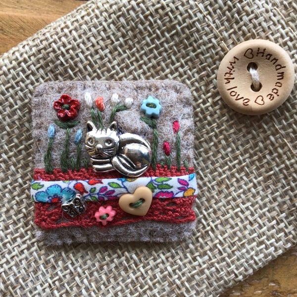 Felt lace Liberty fabric charm brooch badge